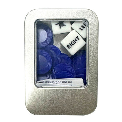 Left Right Center Dice Game Prime Set with 3 Dices 24 Chips for Party Family Fun-Blue