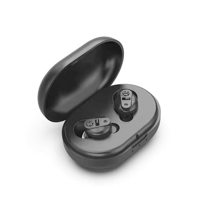 Wireless Hearing Amplifier Rechargeable Hearing Aids with Portable Charging Case Sound Enhancement for Hearing Loss Black