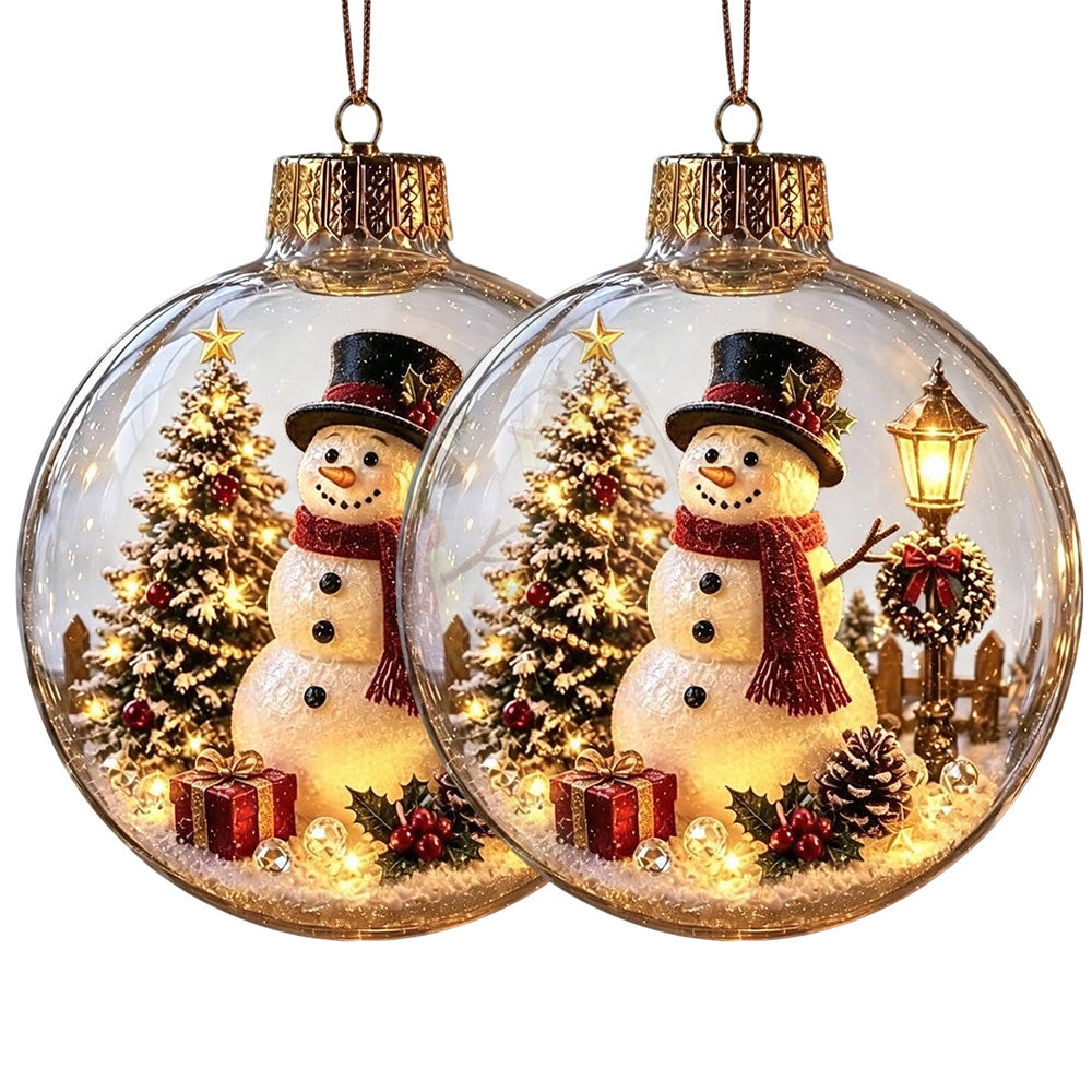 2 Pack 8cm Clear Plastic Fillable Christmas Ball Ornaments - Snowman