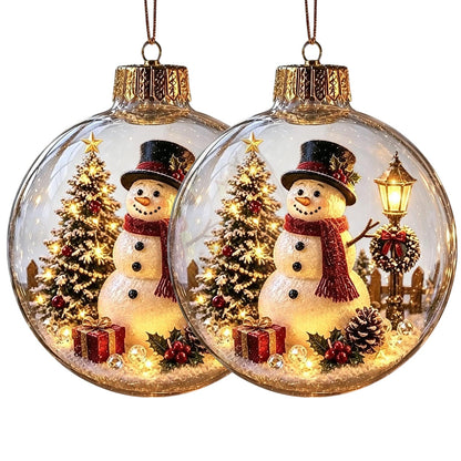 2 Pack 8cm Clear Plastic Fillable Christmas Ball Ornaments - Snowman