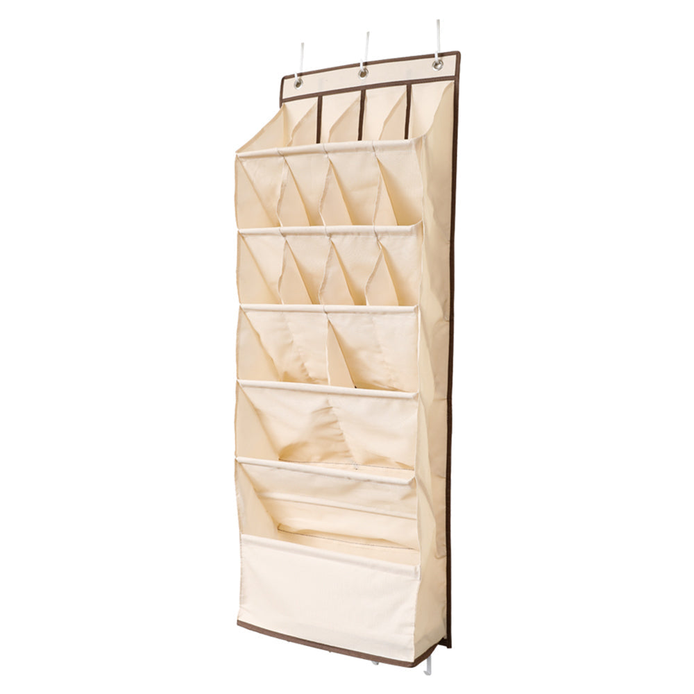 16-Grid Hanging Shoe Rack Over The Door Shoe Organizer Beige