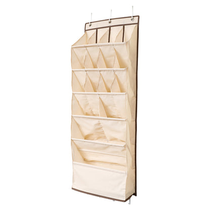 16-Grid Hanging Shoe Rack Over The Door Shoe Organizer Beige
