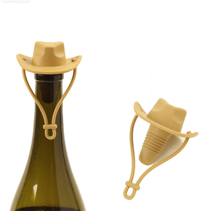 Western Cowboy Hat Silicone Wine Bottle Stopper Champagne Sealer -Yellow