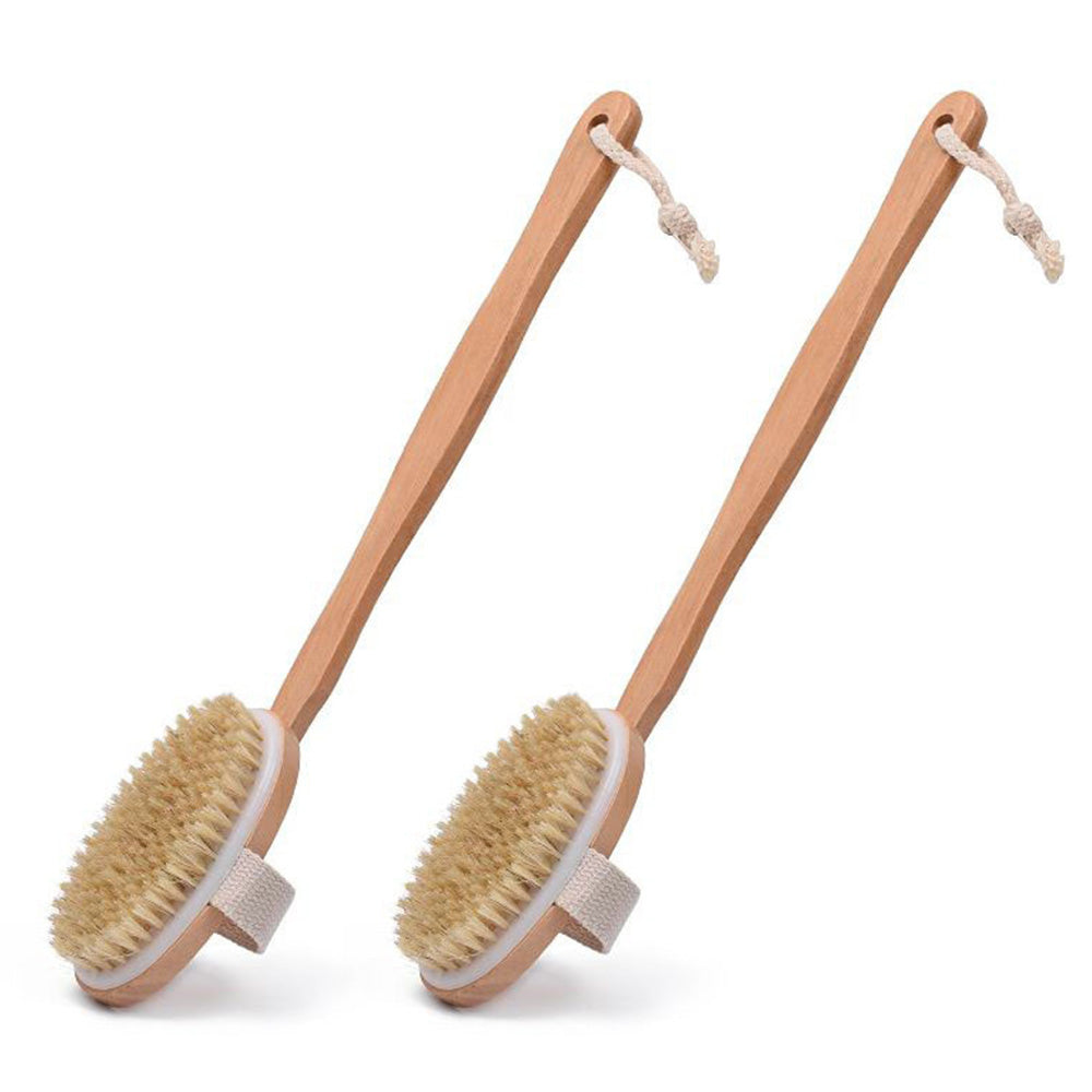 2 Pieces Long Handle Back Shower Brush with Detachable Strap
