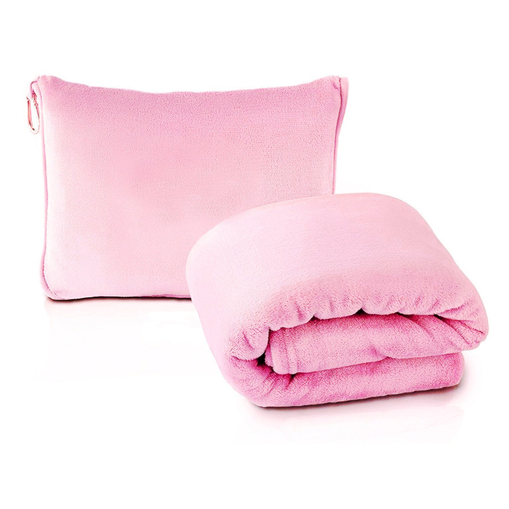 2-in-1 Travel Blanket Airplane Comfort Blanket and Pillow Pink