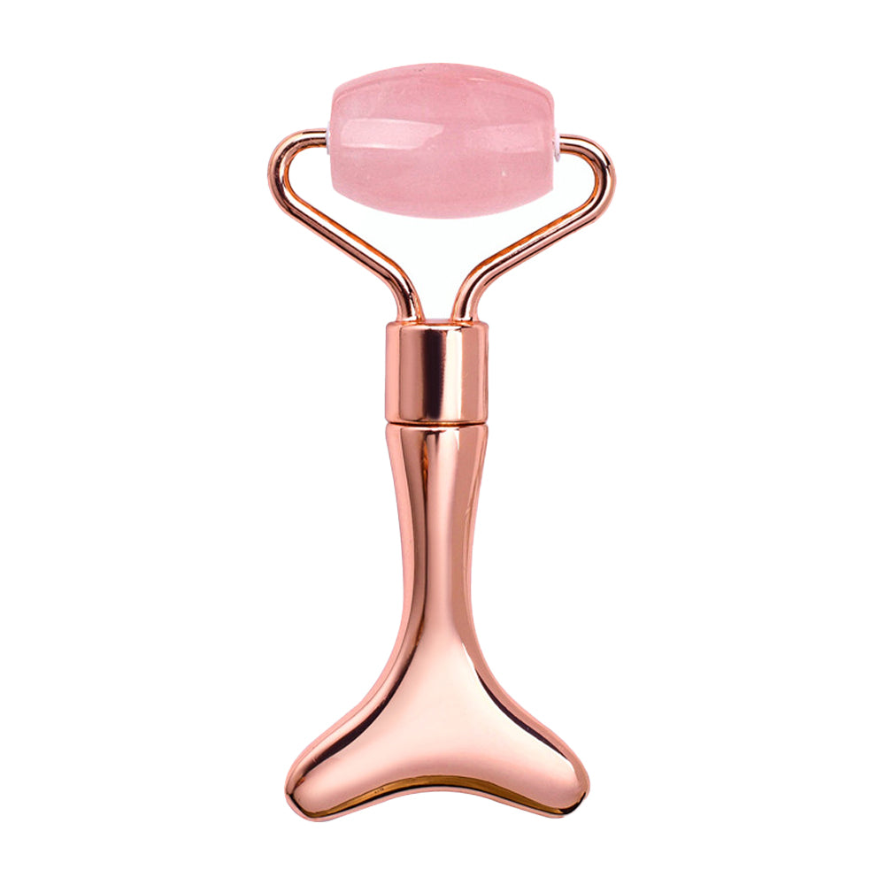 2-in-1 Face Roller Eye Massager Gua Sha Facial Tool Rose Gold