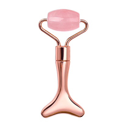 2-in-1 Face Roller Eye Massager Gua Sha Facial Tool Rose Gold
