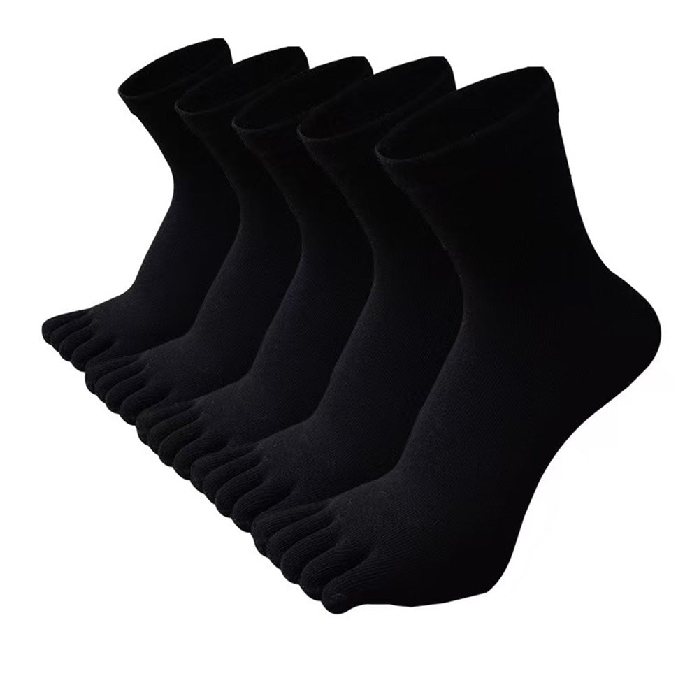 5 Piece Mens Breathable Five Toe Socks - Black