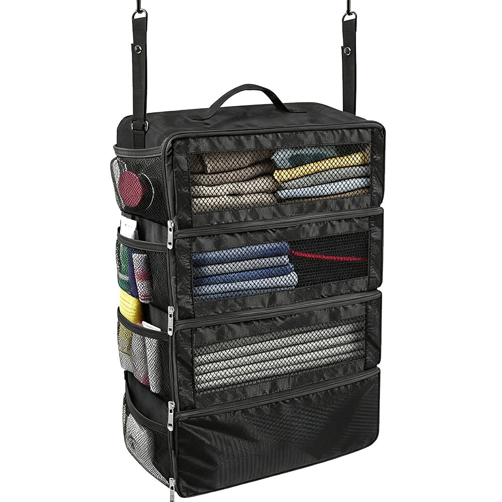 Large Hanging Travel Organizer with 4 Compartments  - Black