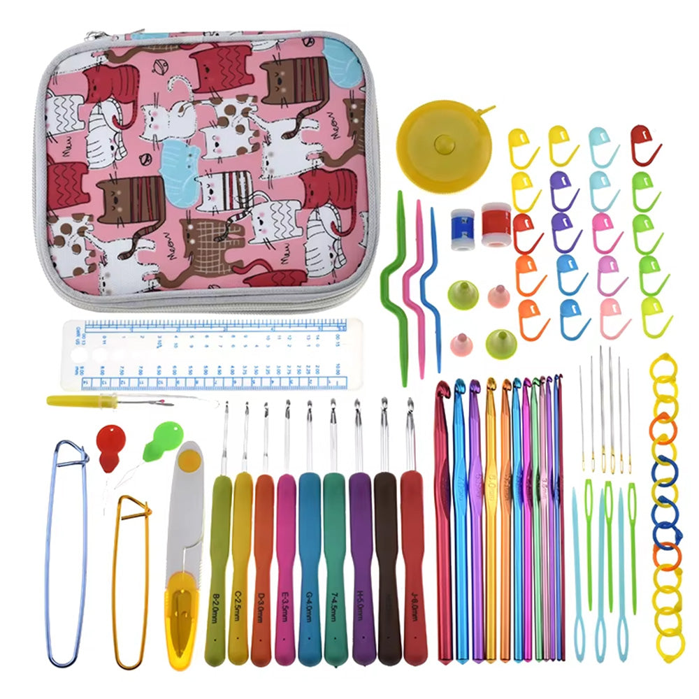 72-Piece Hooks Set with Knitting Needles and Sewing Tools for DIY with Storage Bag