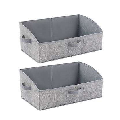 2Pcs  Storage Bin with Handles Large Capacity Closet Shelf Organizer for Clothes Blanket Hats Grey