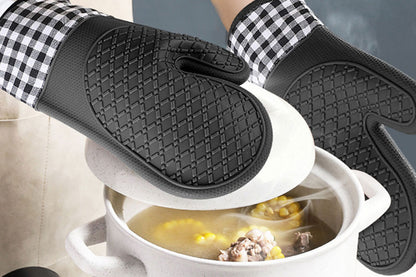 1 Pair Silicone Heat Resistant Gloves Kitchen Cooking Baking Microwave Oven Mitts-Black