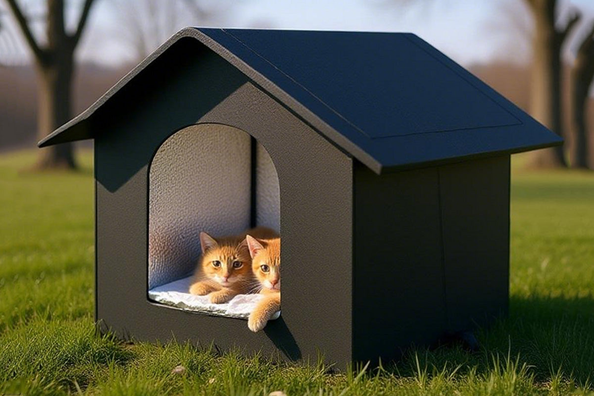 All Season Outdoor Cat House Self-Warming Shelter for Cats & Small Pets -Black