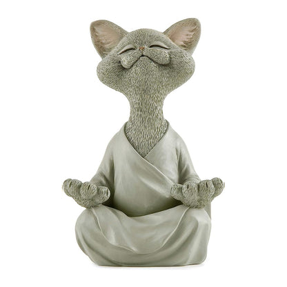 Whimsical Cat Buddha Figurine Meditation Yoga Decor Crafts Gifts 18cm-Gray