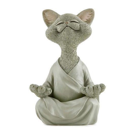Whimsical Cat Buddha Figurine Meditation Yoga Decor Crafts Gifts 18cm-Gray