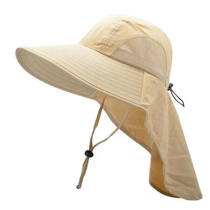 Unisex Wide Brim Sun Hat with Neck Flap UV Protection Fishing Cap for Outdoor Hiking Khaki