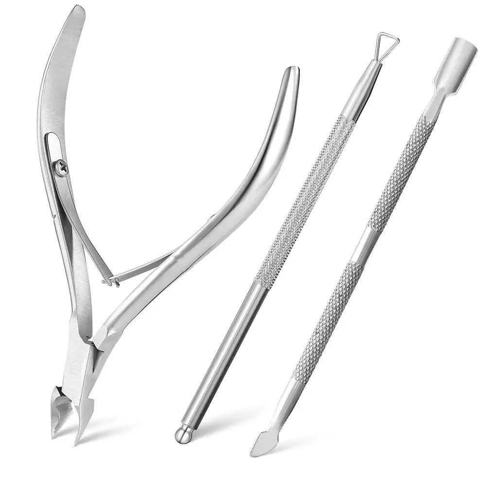 3 Piece Stainless Steel Cuticle Trimmer Set Manicure Pedicure Tool Kit