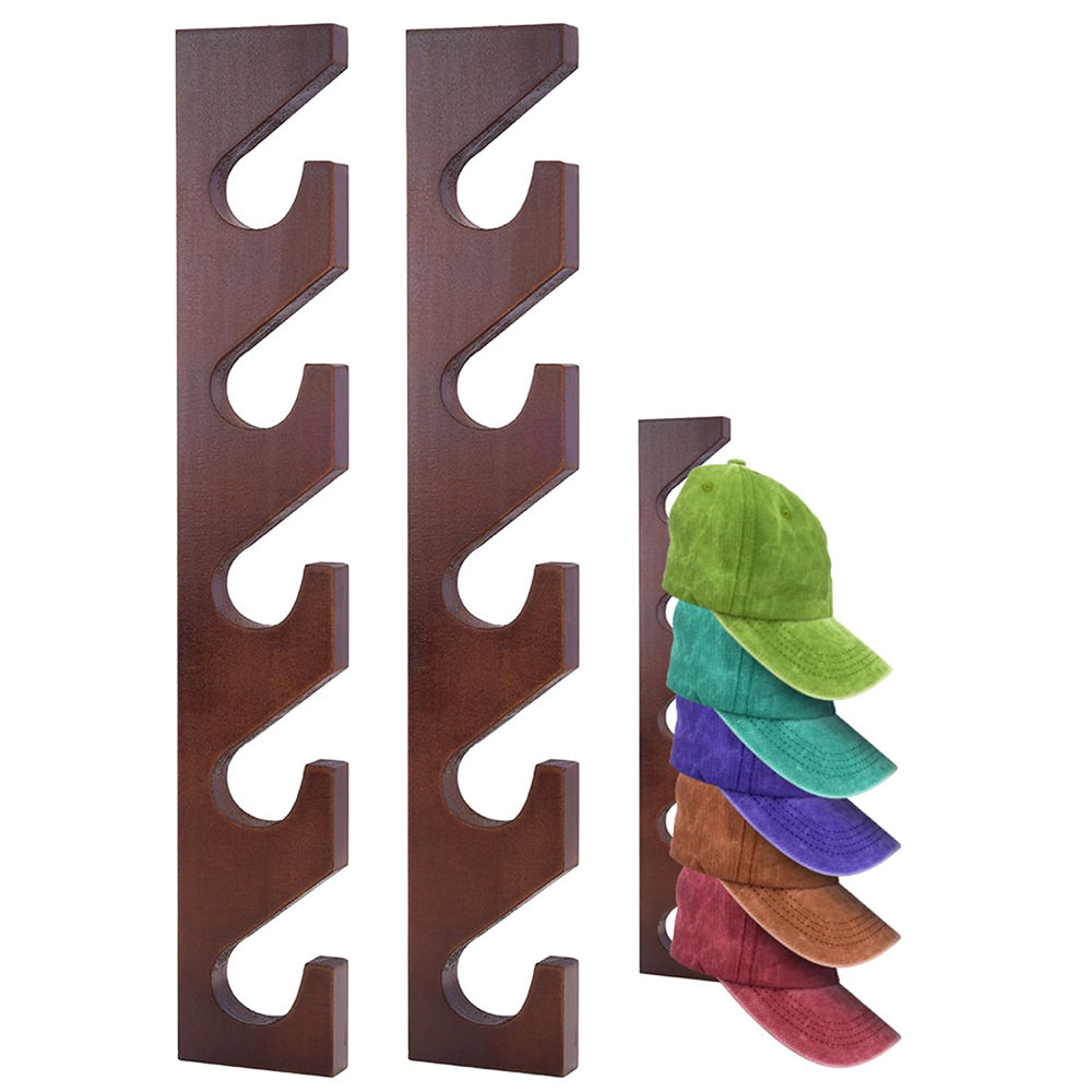 2 Pack Engineered Wood Hat Rack Hat Organizer for Wall - Brown