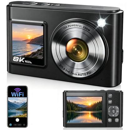 8K Dual Screen Digital Camera 96MP WiFi Camera for Photography - Black