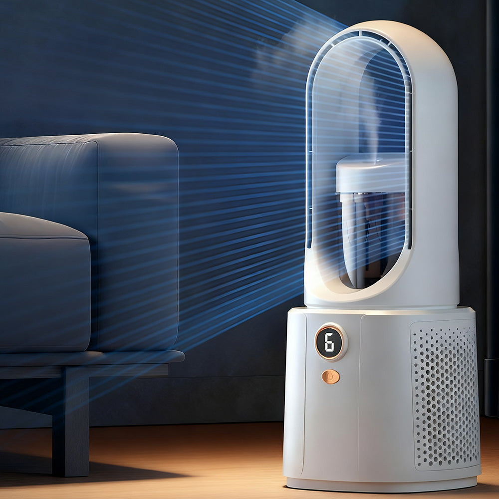 2-in-1 Leafless Desktop Humidifier Fan with Night Light for Office Bedroom