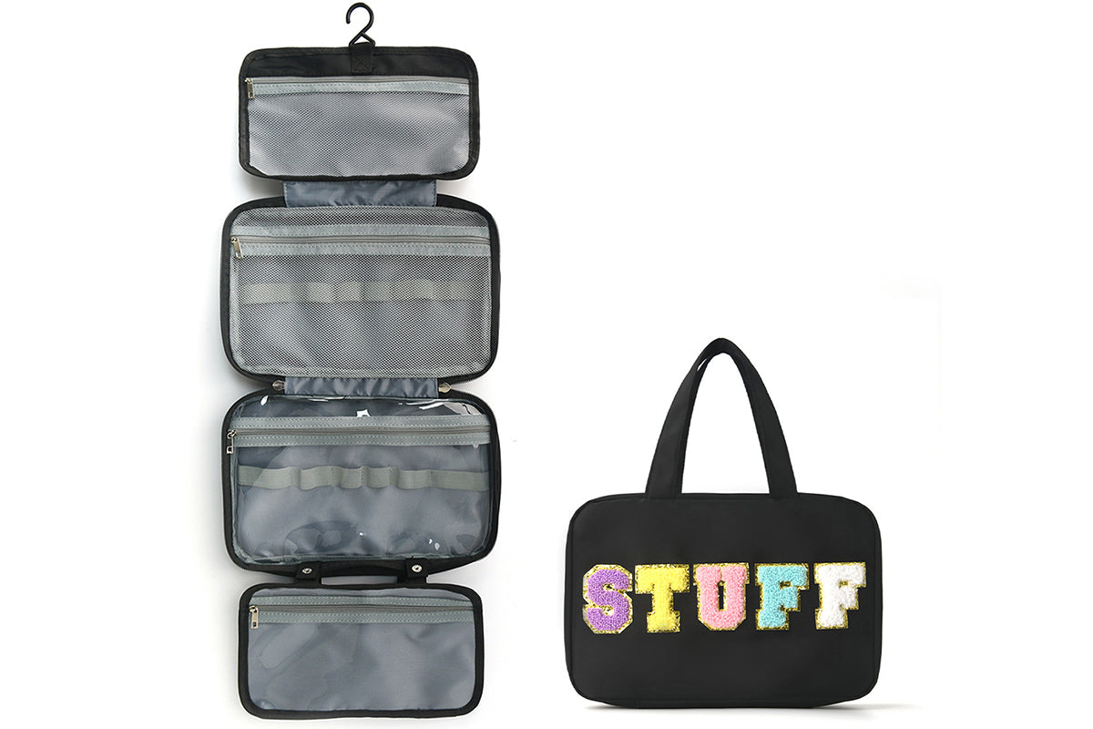 Travel Toiletry Bag Water-resistant with Hanging Hook for Makeup Cosmetic Shampoo -Black