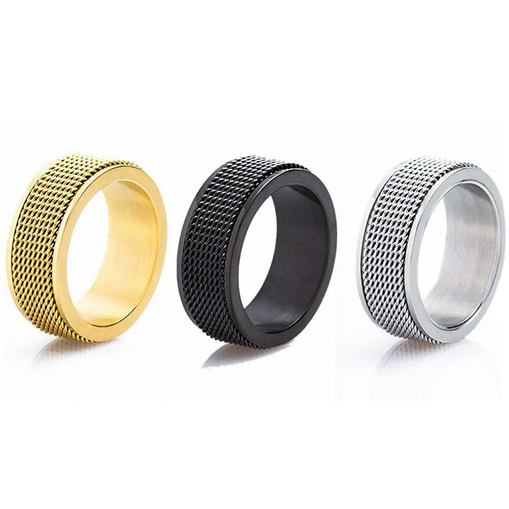 57mm Titanium Steel Spinner Ring Set Silver Black Gold Relaxing Rotating Rings