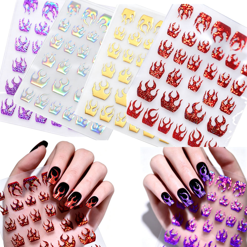 4 Pack Halloween Nail Art Stickers Metallic Flame Design Vinyl Decals
