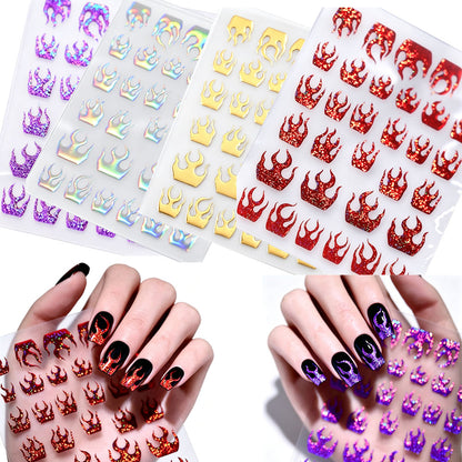 4 Pack Halloween Nail Art Stickers Metallic Flame Design Vinyl Decals
