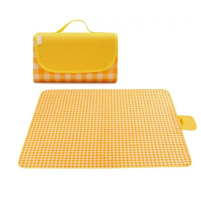 Oxford Picnic Blanket Roll Up Portable Camping Mat - Yellow Plaid