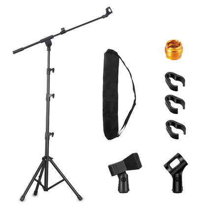 Universal Metal Microphone Stand With Adjustable Height And Mic Clips