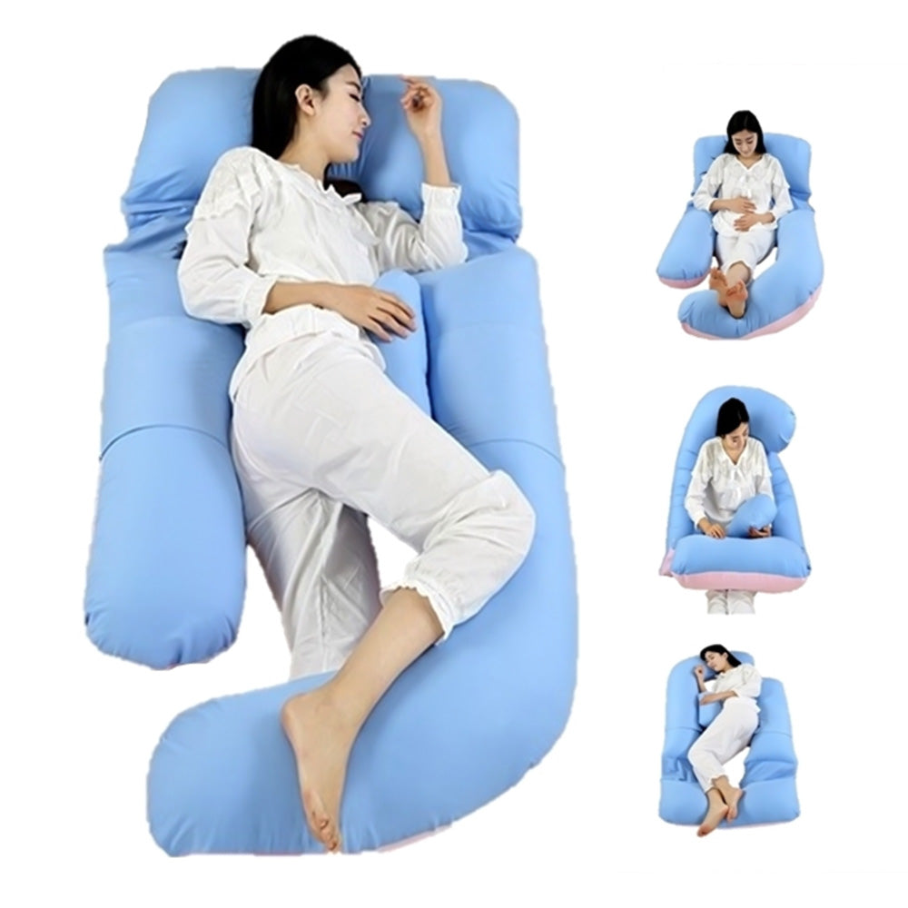 G-shape Pregnancy Pillows for Sleeping Full Body Maternity Support Pillow for Back Legs Belly HIPS Blue and Pink
