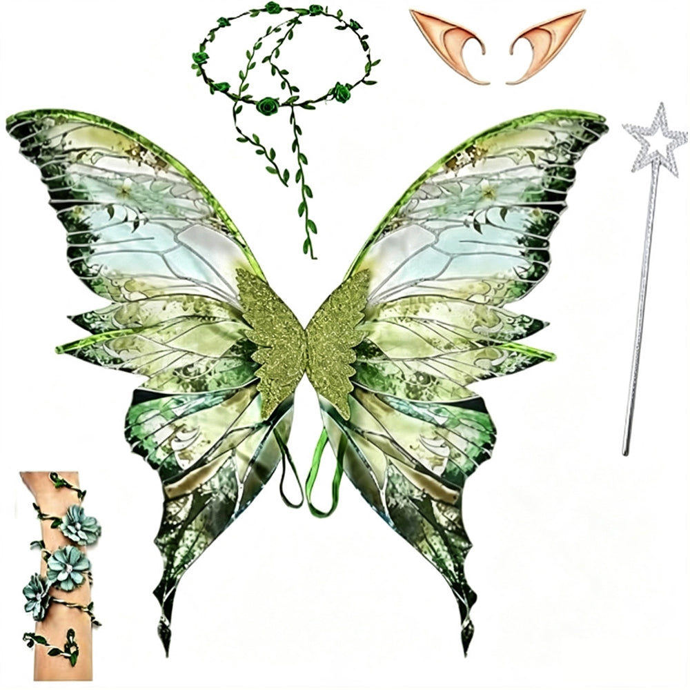 Adult Fairy Costume Set with Wings Elf Ears Arm Vine and Wand