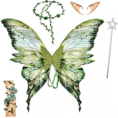 Adult Fairy Costume Set with Wings Elf Ears Arm Vine and Wand