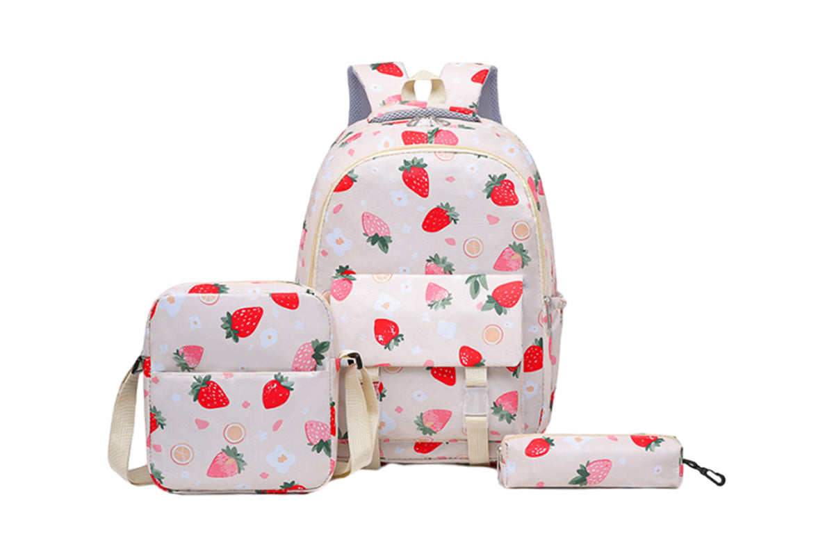 3Pcs Set Kids Backpack With Lunch Bag Pencil Bag Nylon Lightweight School Backpack-Beige