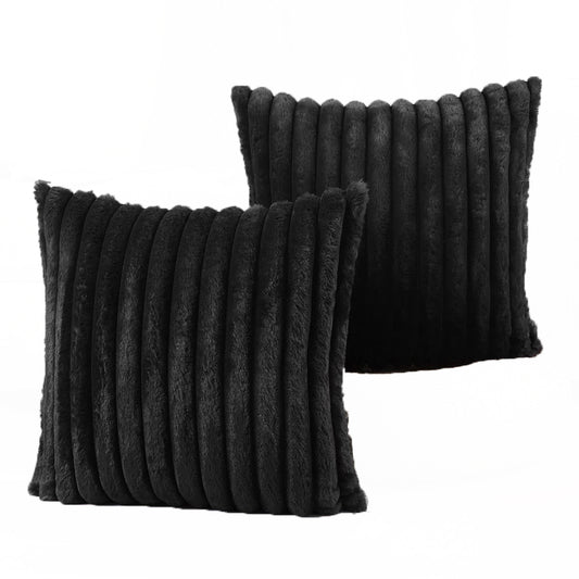 Soft Cozy Square Spring Striped Decorative Throw Pillow Covers-Black