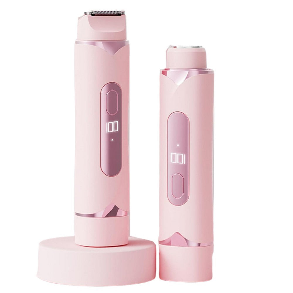2-in-1 Electric Shaver and Bikini Trimmer with LED Display Facial Hair Remover-Pink