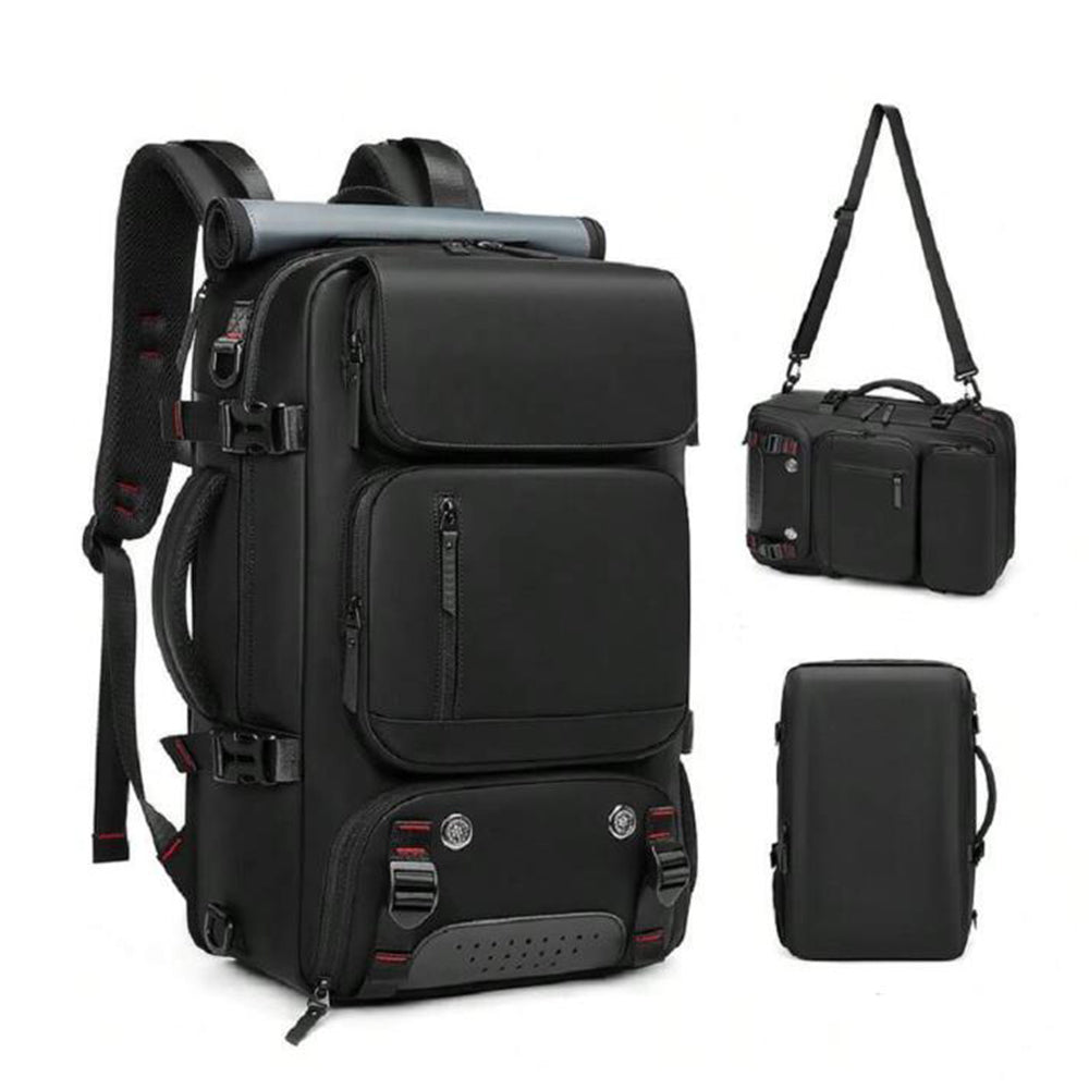 Large Travel Backpack Water Resistant Laptop Backpack Camping Rucksack With Separate Shoe Pocket Black