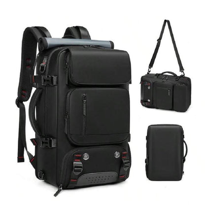 Large Travel Backpack Water Resistant Laptop Backpack Camping Rucksack With Separate Shoe Pocket Black
