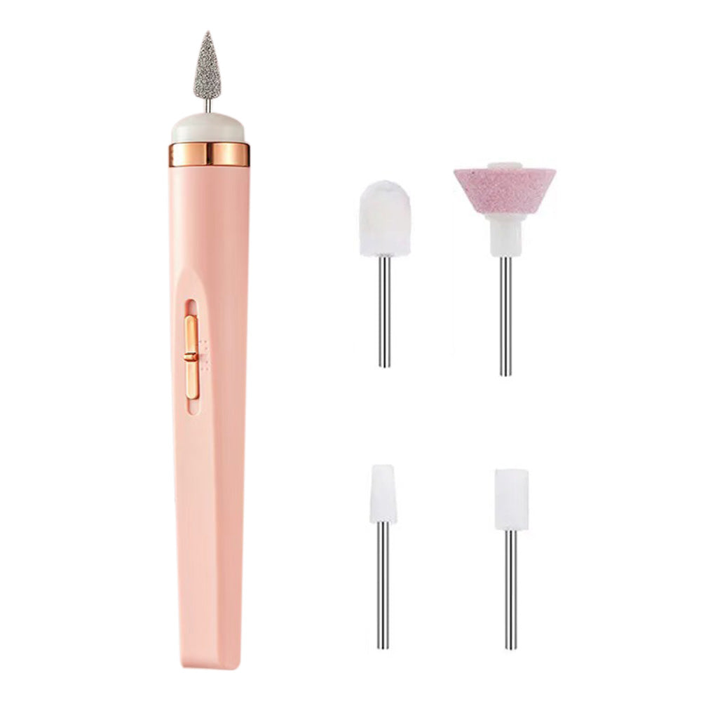 Portable USB Electric Nail File Drill Pen with 5 Grinding Heads - Pink