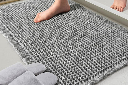Waffle Bath Mat Super Absorbent Non Slip Bathroom Rug Rubber Backed Bath Rug -Grey