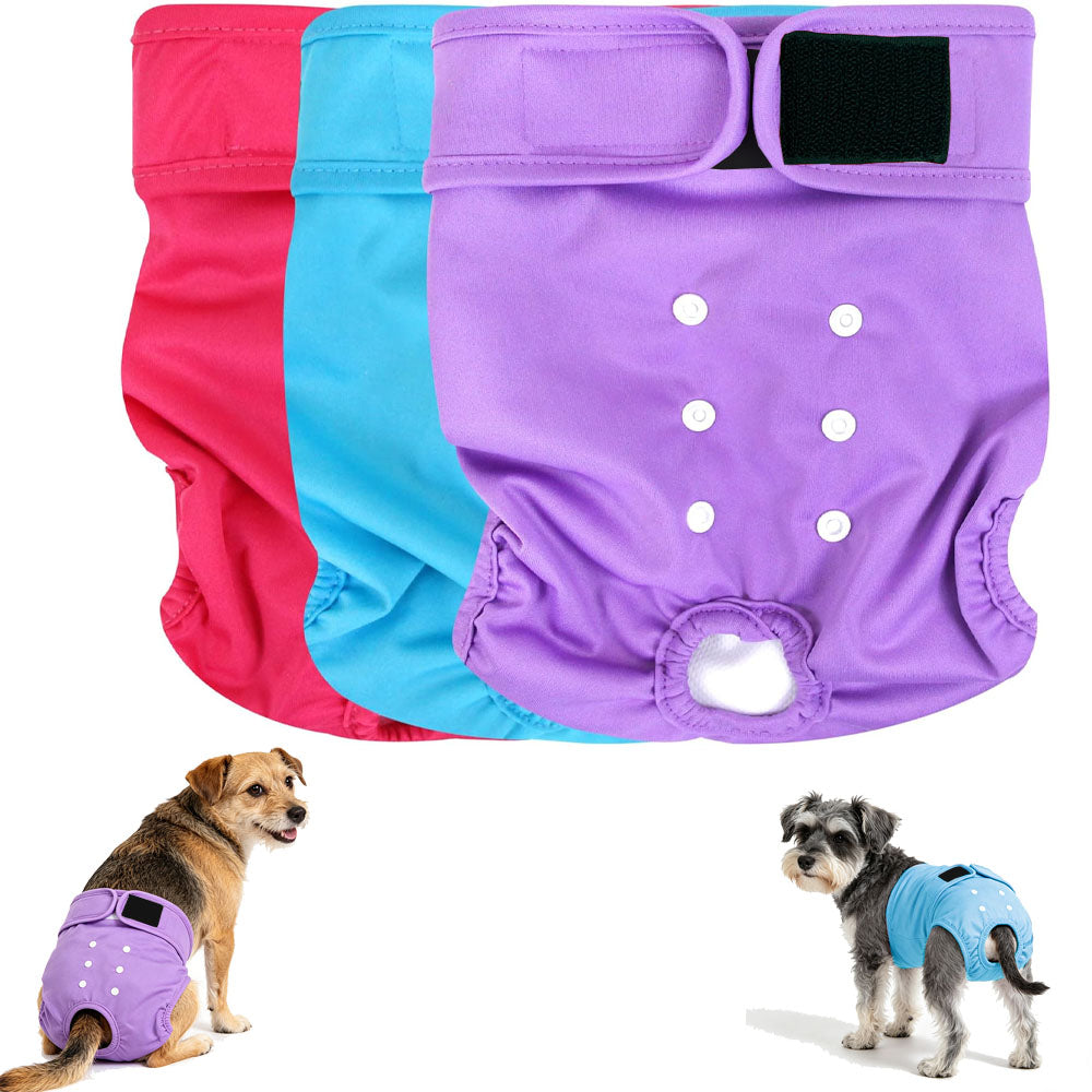 3 Pack Washable Reusable Female Dog Diapers for Heat Cycles