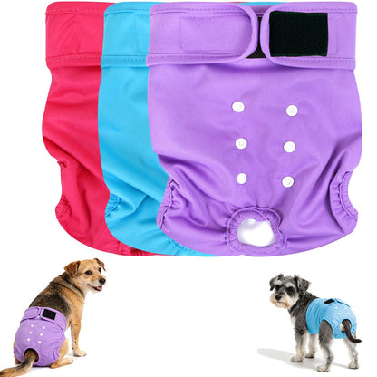 3 Pack Washable Reusable Female Dog Diapers for Heat Cycles