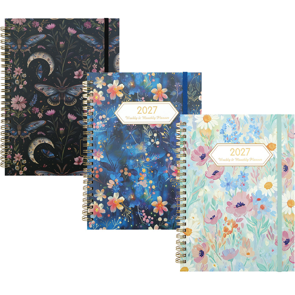 3 Pack 2027 Spiral Planner Monthly Weekly Portable Organizer Notebook