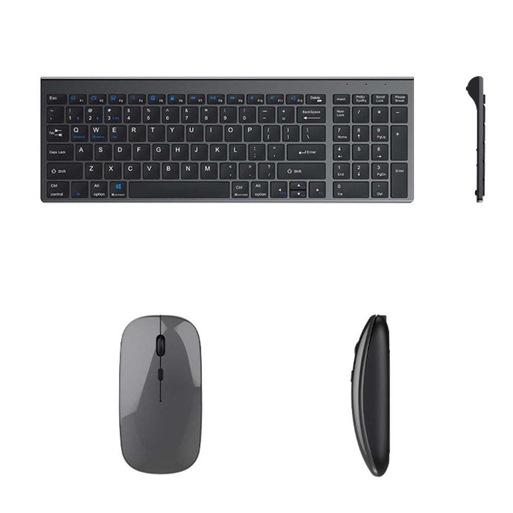 Rechargeable Bluetooth Wireless Keyboard and Mouse Set with Triple Modes for Multi-Device