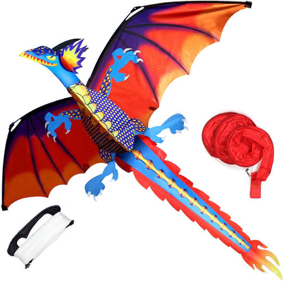 1.4m 3D Dragon Kite with 100m Flying Line for Kids and Adults Outdoor Fun
