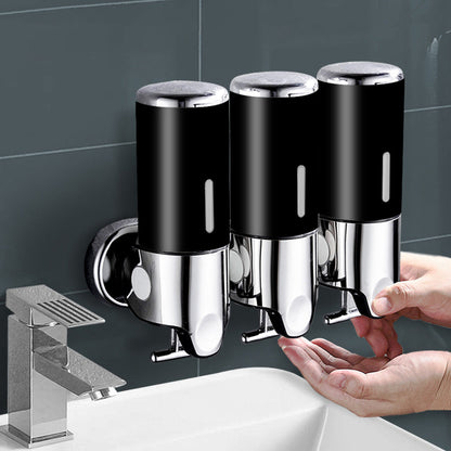 3-Chamber Shower Soap Dispenser Wall-Mounted Shampoo and Conditioner Dispenser with Visible Window Black