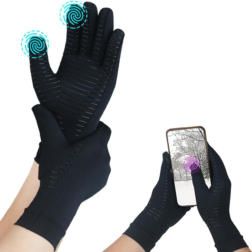 Full Finger Copper Arthritis Compression Gloves with Touchscreen Tips for Tendonitis