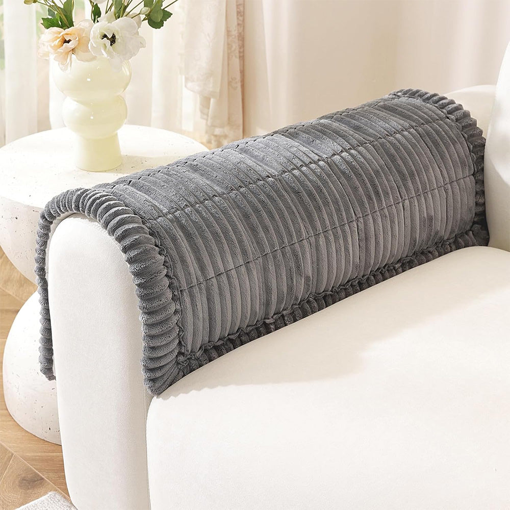 Sofa Armrest Cover Winter Thick Flannel Armchair Pad-Dark Grey