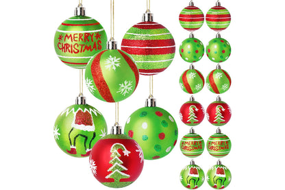 12Pcs Christmas Ball Ornaments for Christmas Tree Decorations 6cm Red and Green Glittering Hanging Bulbs Pendants