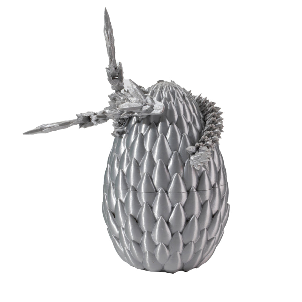 3D Printed Dragon Egg Decoration with Dragon Chinese Style Ornament Silver